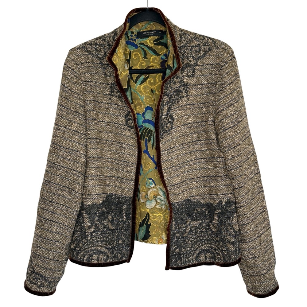 VTG Etro Y2k Boho Luxury Floral Tweed Reversible Jacket 44 US M Art Statement